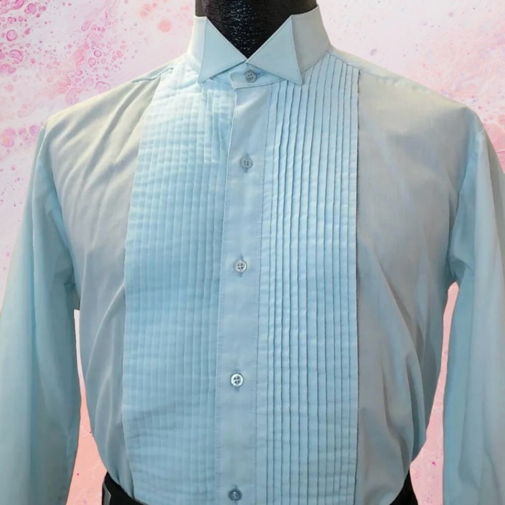 Child' s Light Blue Pleated Tuxedo Shirt Size Small- Easy Care Spring Easter